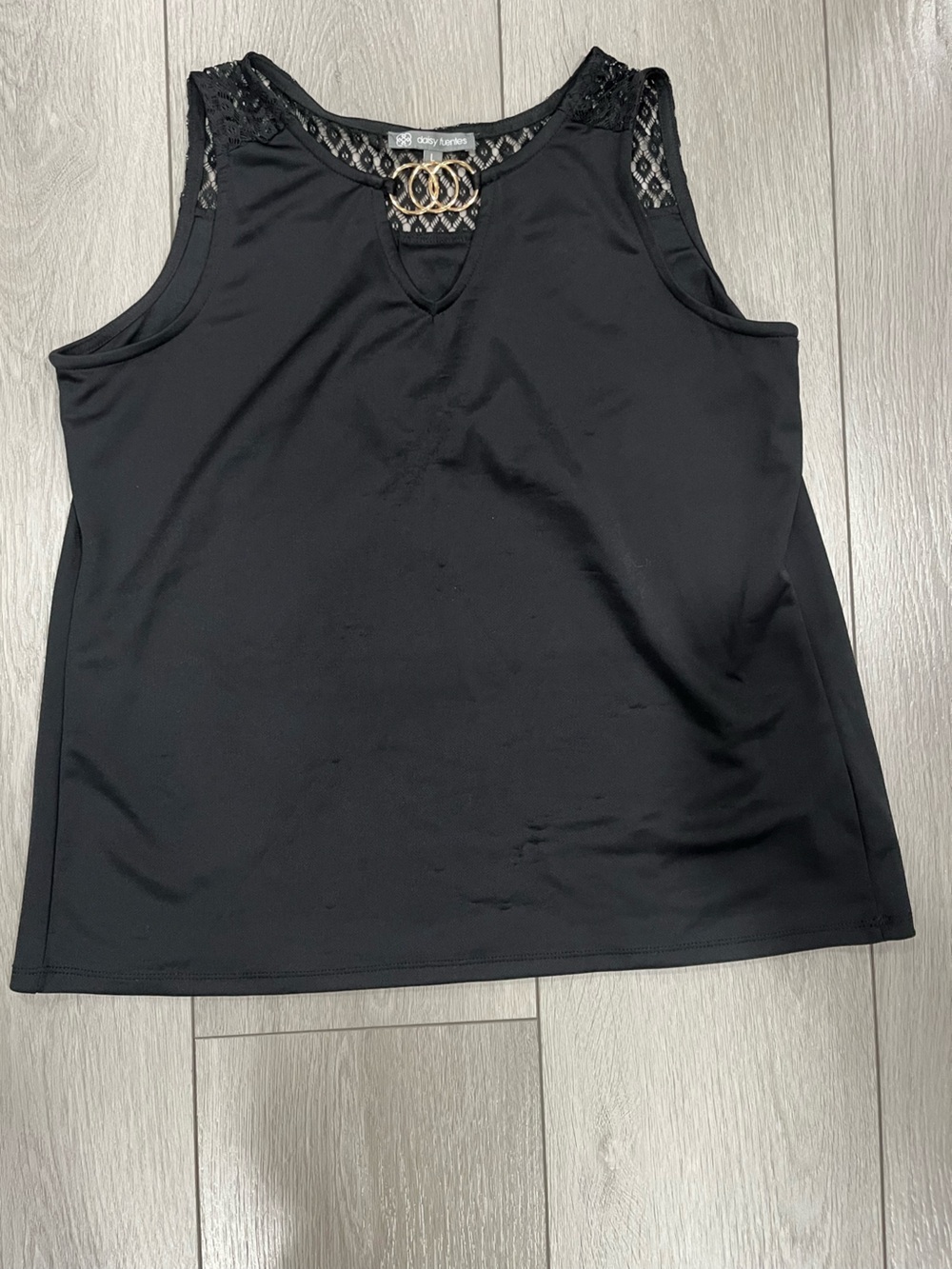 Daisy Fuentes Black Lace Yoke Tank with Gold Ring Accent